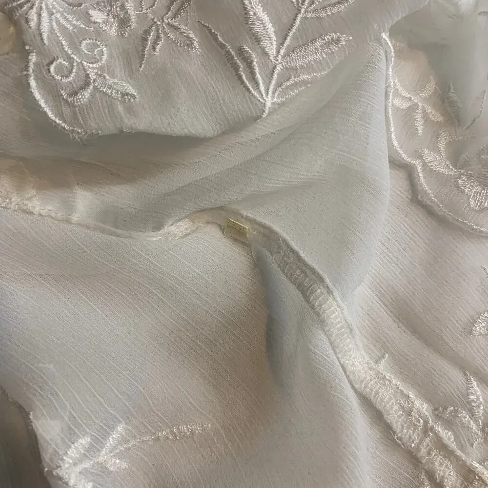 Free People Poncho Cape Womens S Small? White Tie Front Floral Embroidered Sheer